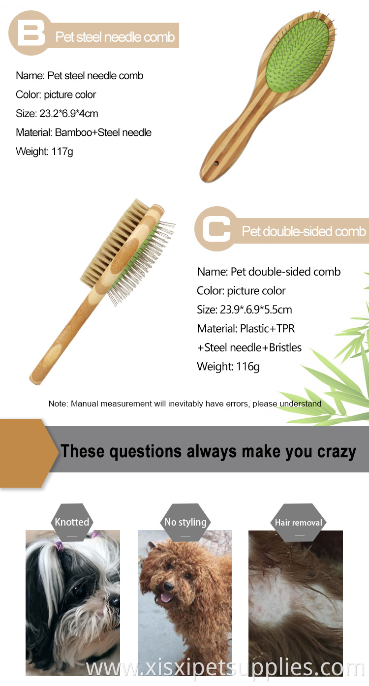 Factory Wholesale Three Style Bamboo Wooden Long Pin Cat Bristle Brush Pet Dog Massage Grooming Brush